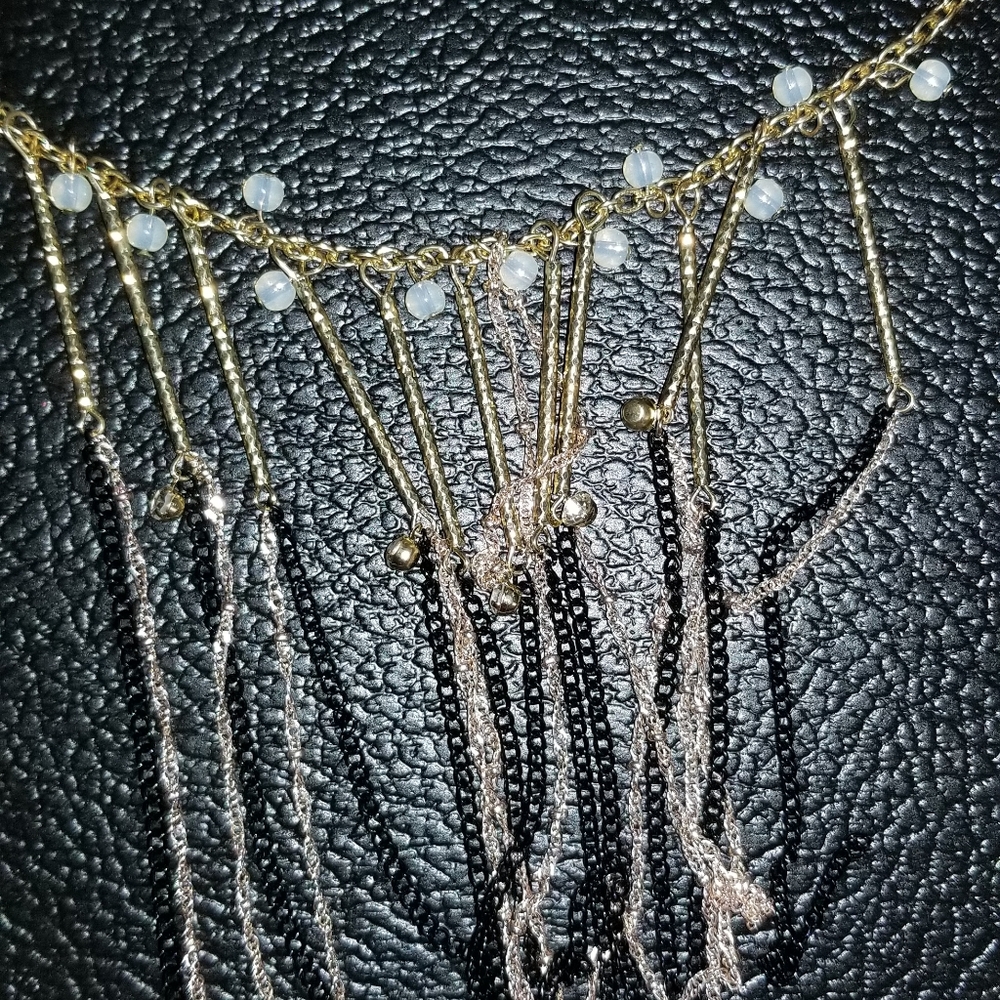 Necklace gold tone multistrands black
